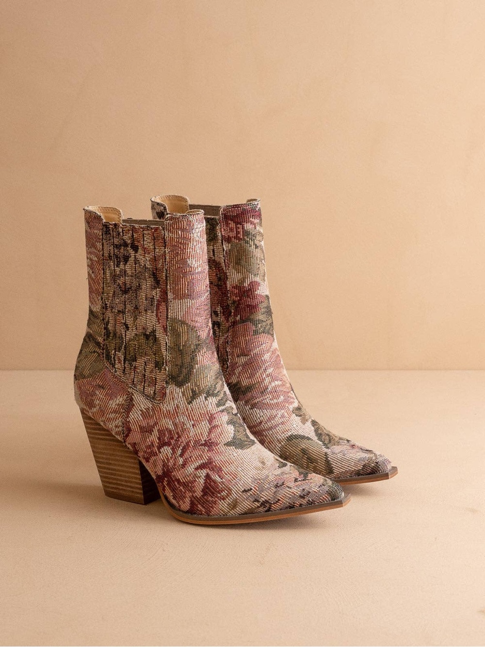The Lydia | Mauve Tapestry Suede Pointed Toe Western Bootie - Picture 5 of 5